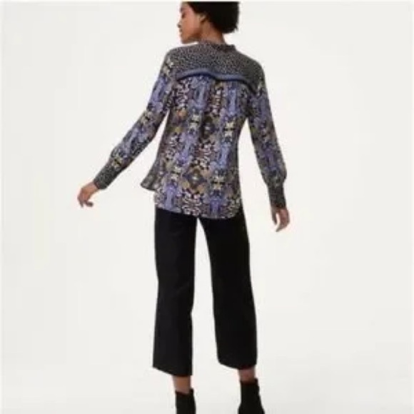 LOFT | Floral Geometric Long Sleeve Popover Blouse Size Small Petite Office - Picture 2 of 10